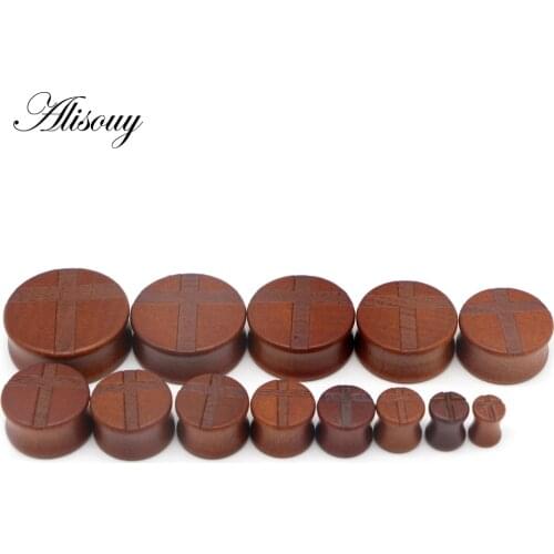 Alisouy 1 pair Wood Ear Expansion Gauge cross Ear Tunnels Flesh Tunnel Expander Piercing Stretcher Body Piercing jewelry