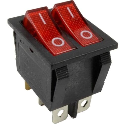 Red illuminated Lighted On/Off Dual Snap-in Rocker Switch 250V