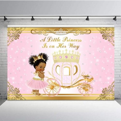 Ethnic Little Princess Baby Shower Backdrop Glitter Sliver Star Pink Carriage Photo Background for Baby Shower Party Decoration