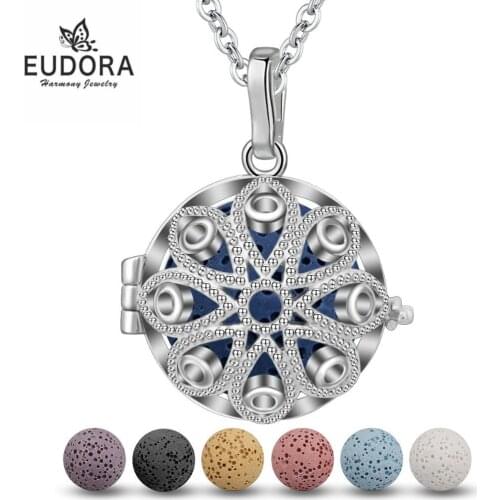 Eudora 18mm Lava Pendant Perfume Aromatherapy Star eye Locket Flower Cage Diffuser Women Necklace for Perfume Essential Oil K108