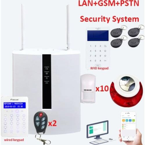 Focus FC7688 Plus Wired Security Intruder Alarm System 10 Wired PIR Movement Detectors 1 Wired Siren 96 Wired Zone APP Alarms