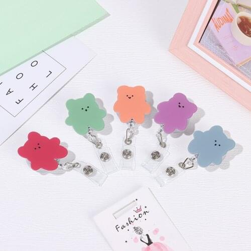 Candy Color Korea Bears Acrylic Retractable Badge Reel Nurse Doctor Student Exhibition ID Card Clips Badge Holder Stationery