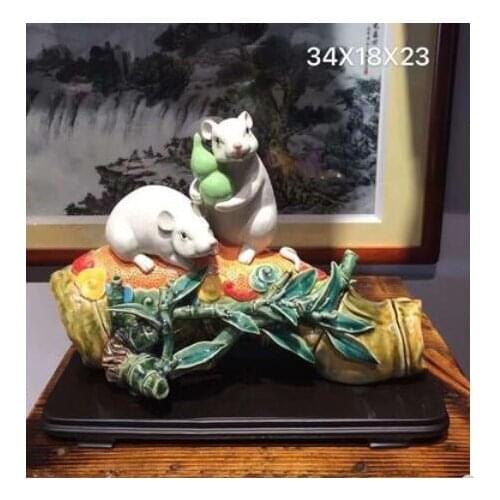 Mouse rat Furnishing Bamboo at peace Shek Wan ceramic doll High-end luxury Animal Sculpture statue carving Home Decoration