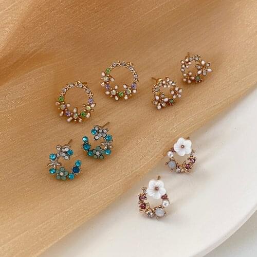 Korean New Design Fashion Jewelry Exquisite Copper Inlay Color Zircon Flower Leaf Garland Women Earrings Jewelry Gift