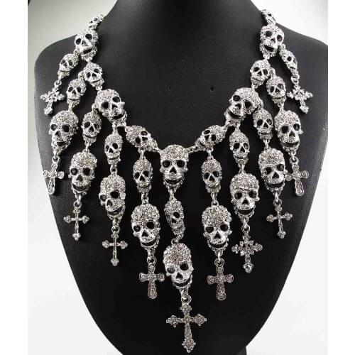 Yayi Jewelry Fashion Personalized Big Full Drill Gold Silver Black Color Chain Party All Saints' Day Skull Earrings Necklaces