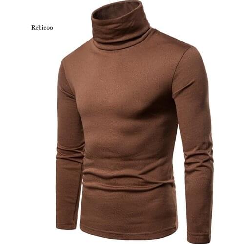 Spring Mens Plus Velvet High-Neck Long-Sleeved T-Shirt Solid Color Bottoming Shirt