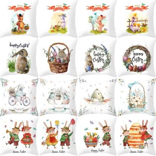 Thanksgiving Rabbit Pillowcase Cartoon Egg Wreath Throw Pillowcase Farmhouse Home Decoration Car Office Chair Back Cushion Cover