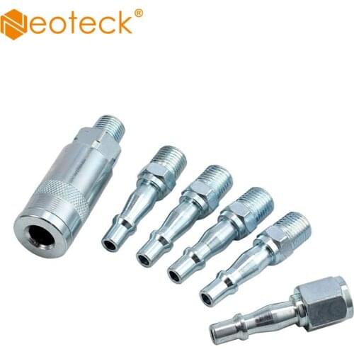 Neoteck 6Pcs/set Zinc Plated Air Line Hose Compressor Fitting Connector Quick Release Set Male Female 1/4" BSP Pneumatic Parts