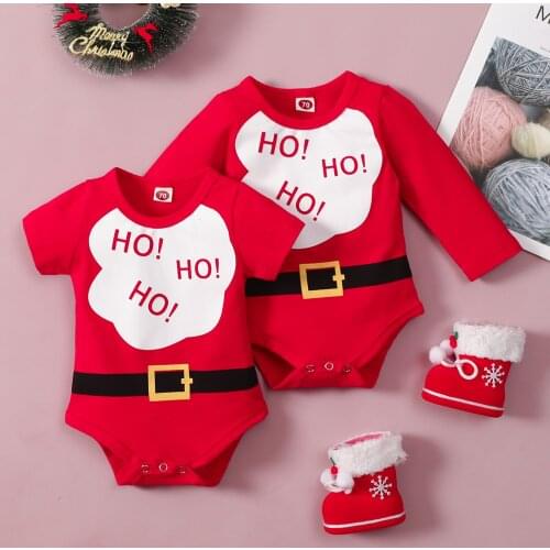 Newborn XMAS Casual Costume Baby Clothes Letter Print Short/Long Sleeve Round Neck Romper Christmas Playsuit