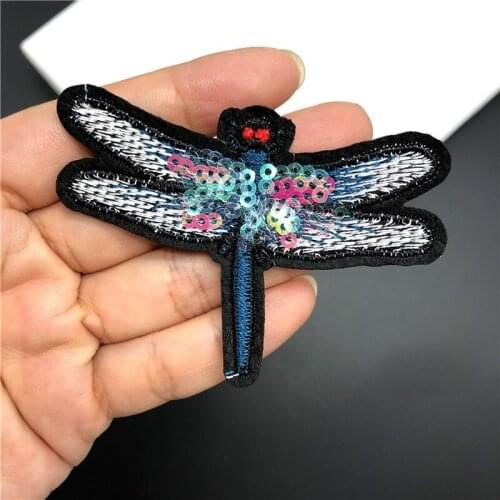 50pcs/lot Sequins Embroidery Patches Dragonfly Animal Clothing Decoration Sewing Accessories Diy Iron Heat Transfer Applique