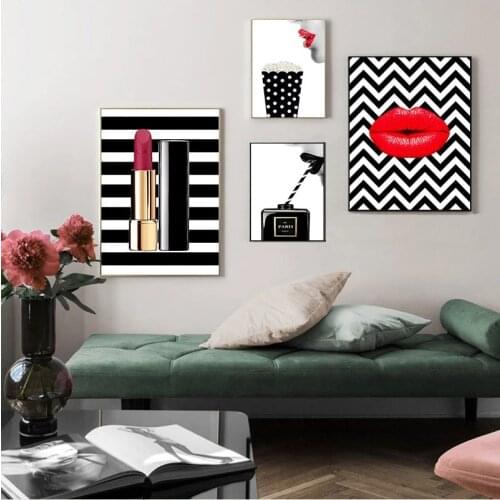 Posters Prints Vintage Canvas Painting Black Perfume Wall Pictures For Living Room Fashion Art Couture Red Lips Home Decoration