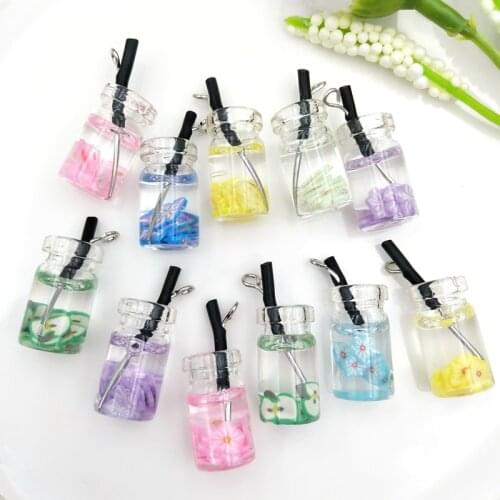 10pcs/lot Fruit Juice Bottle Design Charms 3D Resin Fruit Drink Bottle Pendants Earring Charm Fashion Jewelry Accessories