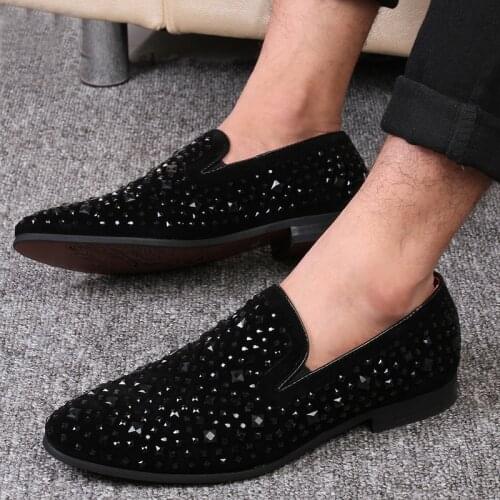 Black Spikes New Brand Mens Loafers Luxury Shoes Denim And Metal Sequins High Quality Casual Men Shoes 2020 Fashion Party Flats