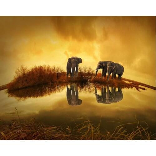 Full Circular Diamond Animal Lakeside Elephant 5D DIY Square Full Diamond Embroidery Sale Picture Rhinestone Wedding Decor Home