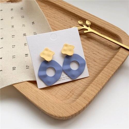 Simple Blue Hollow Irregular Round Drop Earring Contrast Color Circle Pendent Earrings for Women Girl Ear Jewelry Gift Wholesale
