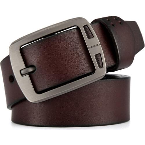 Luxury Brand Men Belt Genuine Leather Replacement Metal Pin Buckle Belt for Pants Suits Vintage Black Cowskin Belts Male Gift