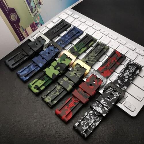 Top quality 22mm 24mm Gray Green Red Blue Camo Silicone Rubber watchband For Panerai strap for PAM111/441 Watch band