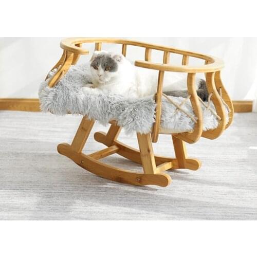 Luxury Rocking Wood Construction With Soft Mat Cat Bed Pet Bed Small to Medium Size Cat Prime Cat Toy