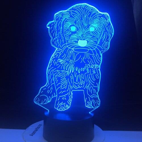 Dog 7 Colors 3D Lamp Changing Night Light Touch Remote Base Gifts For Children Bedroom Decor Acrylic Plate Support USB Charging