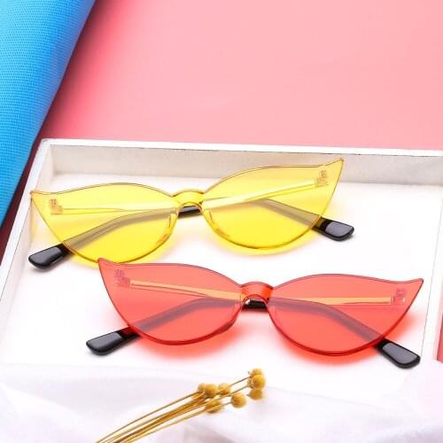 Brand Design Sexy Cute Cat Eye Sunglasses Women Men Rimless Ladies Sunglasses Metal Thick Frame Candy Color Vintage Sun Glasses