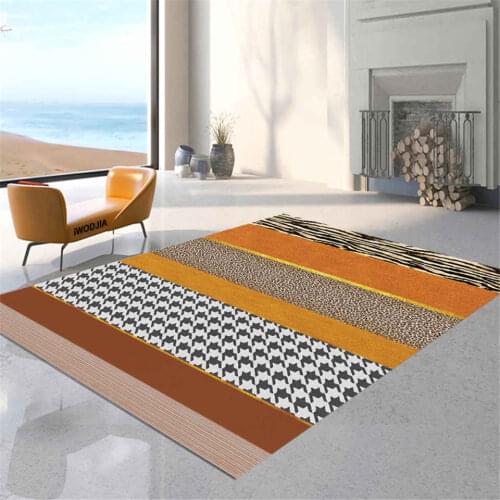 Modern Carpet Orange Geometric Splicing Rug Living Room Chair Mat Non-slip Bedroom Bedside Mat Luxury Sofa Carpet Side Table