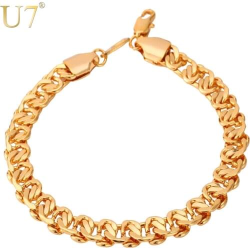 U7 Charm Bracelets for Women 8MM Gold Chain Link Mens Bracelet for Teen Girls Bracelets Gift H592