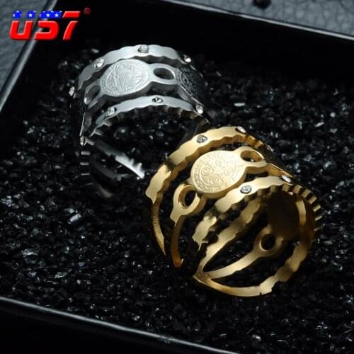 US7 Hip Hop Mens Hollow Iced Out Bling CZ Ring Male Stainless Steel Jesus Rings Gold Silver Color For Religious Jewelry Gifts