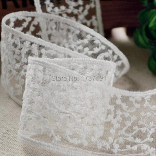 Vintage French Ivory White Lace Trim Embroidery Tulle Lace Wedding Fabric 1.65 inches wide 2 yards