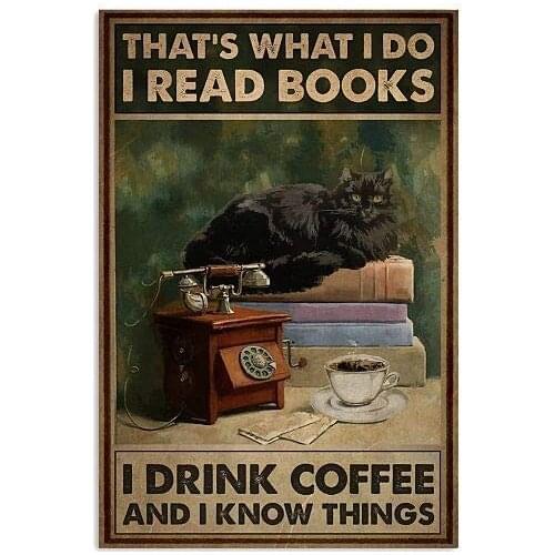 Coffee & Cat Vintage Tin Sign 8x12 '' Art Print Poster Metal Sign for Coffee Shop Farm Bar