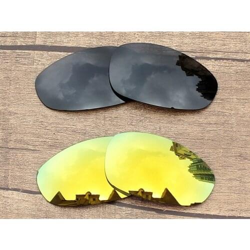 Vonxyz 2 Pairs Stealth Black & 24K Mirror Polycarbonate Replacement Lenses for-Oakley Juliet Frame