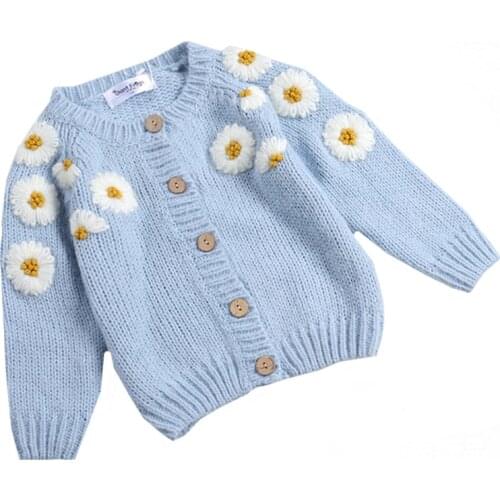 Baby Girls Handmade Knitting Cardigan Floral Embroidery Autumn Winter Kids Cardigan Sweaters Baby Girl Knitting Jacket Coat
