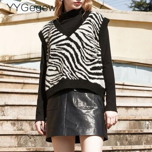 Highquality oversize thick cashmere Zebra sweater vest women 2021 autumn winter women female v-neck sweater top
