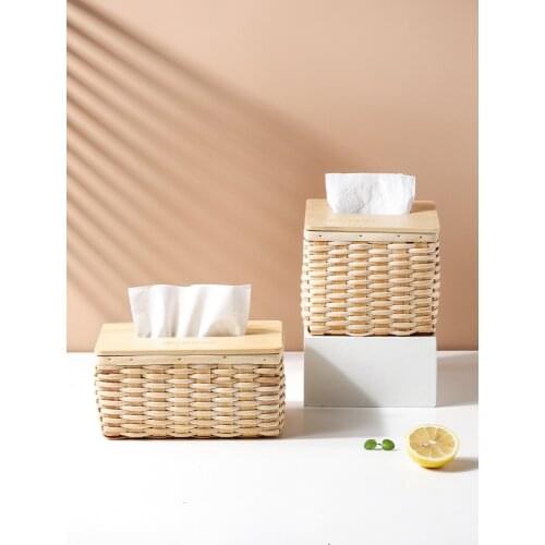 Japanese Rattan Paper Box Home Living Room Coffee Table Creative Tissue Box Simple Napkin Storage Box Draw Paper Case