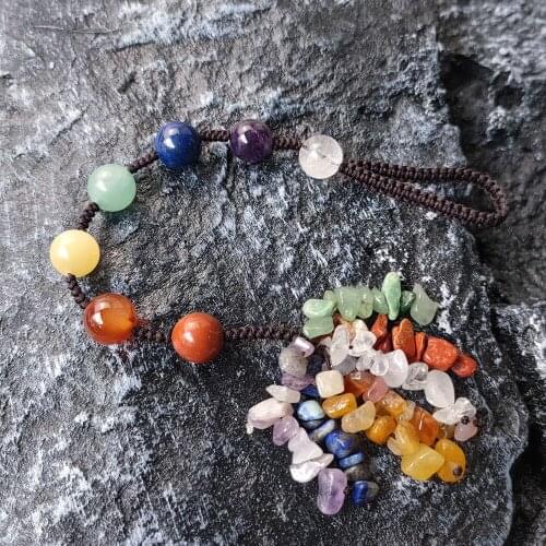 Yoga 7 Chakra Car Hanging Ornaments Healing Energy Balance Meditation Amulet Natural Crystal Stone Pendant Woven Tassel Keychain