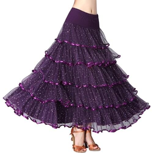 Ballroom Dance Skirt Long Length Spread hem Elegant Modern Dance Maxi Skirt Women Flamenco Latin Tango Practice Stage Costumes