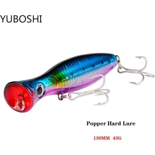 YUBOSHI 1PCS Popper Fishing Lure 13cm 43g Top Water Wobbler Artificial Hard Bait Plastic Fishing Tackle