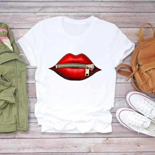 Womens T-shirts Cartoon Sexy Lip Funny Fashion Clothing Cute Floral Women Print Ladies Top T Graphic Female Tee T-Shirt