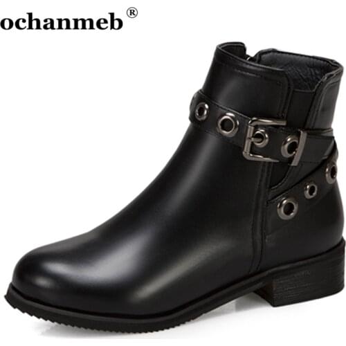 Small Size 32 33 Short Booties Womens Buckled Strap Punk Street Boots Low Heels Autumn Winter Shoes Ladies Plus Size 14 48 Boot