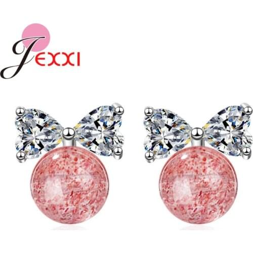 Sweet Romantic Style Ball Double Heart Shiny CZ Stone For Woman Girls Banquet Accessories 925 Sterling Silver Stud Earring