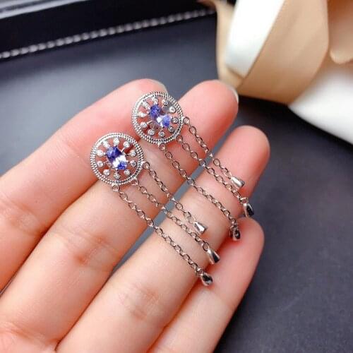 Natural Tanzanite Womens Eardrop 925 sterling silver inlay fashion trendy girl cocktail party exquisite gift