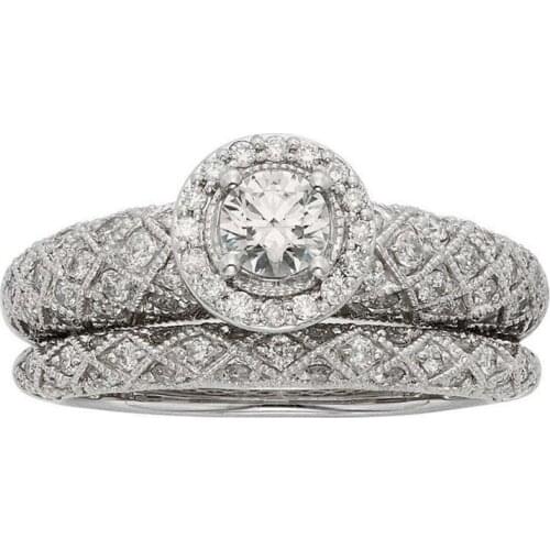 Hot Sale Nev Arrival Vintage Fashion Jewelry 925 Sterling Silver Round 5A CZ Zircon Couple Rings Women Wedding Bridal Ring Set