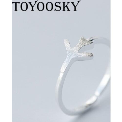 Real 925 Sterling Silver Wire Drawing Travel Dream Plane Adjustable Finger Rings for Women Sterling Silver Jewelry S925