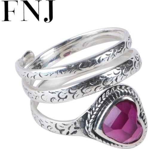 FNJ Rose Corundum Heart Ring 925 Silver New Original S925 Sterling Silver Rings for Women Jewelry Adjustable size
