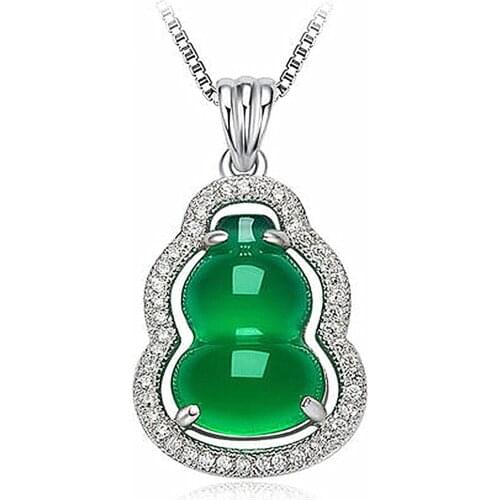 Gourd green jade emerald gemstones diamonds pendant necklaces for women white gold silver 925 choker jewelry bijoux party gifts