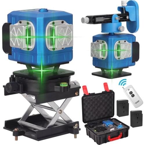 12 Lines 3D Green Laser Level Horizontal And Vertical Cross Lines With 5° Auto Self-Leveling English voice broadcast 360° rotate