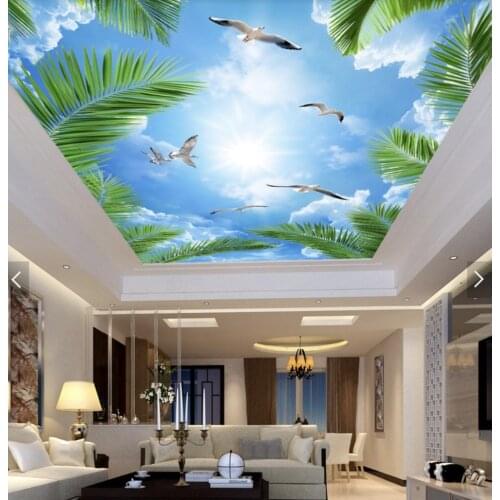 1841 Overlooking Seagull flying in Leaves PVC Stretched Ceiling Film For Home decoration