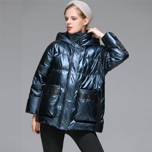 2020 new 90 white duck down jacket women Korean Winter jackets Fashion Hooded Shiny Thickened Short coat Ladies black overcoat
