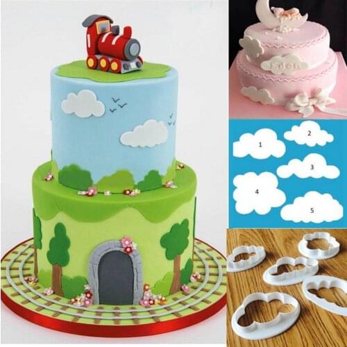 5pcs Cloud Plastic Fondant Cutter Cake Mold Fondant Cake Decorating Tools Mold Craft DIY 3D Sugarcraft Kitchen Accessories Cake