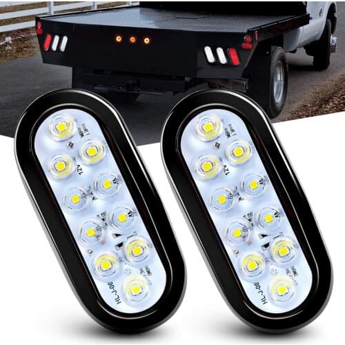 6in Oval White LED Tail 2PCS w/Surface Mount Grommets Plugs IP65 Waterproof Stop Brake Turn Trailer Lights for RV Truck Jeep