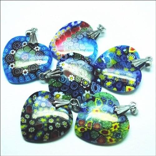 6pcs italian millefiori glass pendants heart shape size 25mm for bracelets making accessories of european jewelry designs